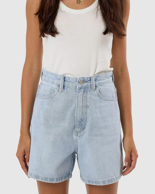 Image of a model wearing Shorts. Productname: Thrills Womens Koko Shorts Light Ash Blue - in Light Ash Blue colour by brand - Thrills