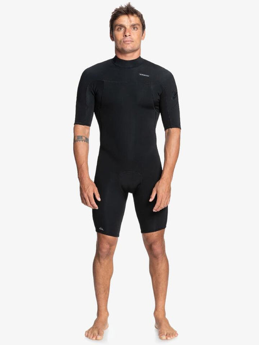 Image of a model wearing Tops. Productname: Quiksilver - Mens 2/2Mm Everday Sessions Back Zip Wetsuit - Black - in Black colour by brand - Quiksilver