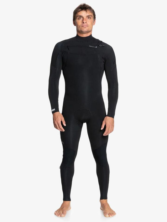 Image of a model wearing Tops. Productname: Quiksilver Mens 3/2Mm Everyday Sessions Chest Zip Wetsuit Black - in Black colour by brand - Quiksilver