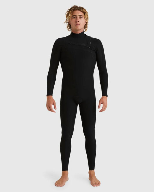 Image of Wetsuits. Product name - Quiksilver Mens 3/2Mm Highline Chest Zip Wetsuit Black in Black colour by brand - Quiksilver