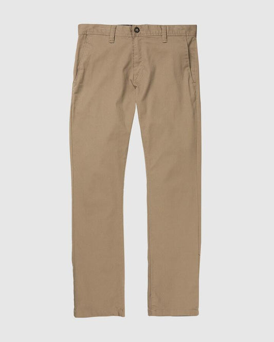 Image of a model wearing Pants. Productname: Volcom Mens Frickin Moderen Chino Khaki - in Khaki colour by brand - Volcom