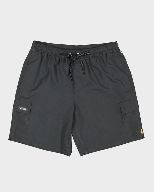 Image of a model wearing Shorts. Productname: Quiksilver Mens Balance Volley 18" Swim Shorts Black - in Black colour by brand - Quiksilver