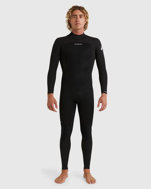 Image of a model wearing Tops. Productname: Quiksilver - Mens 4/3 Mm Prologue Back Zip Wetsuit - Black - in Black colour by brand - Quiksilver