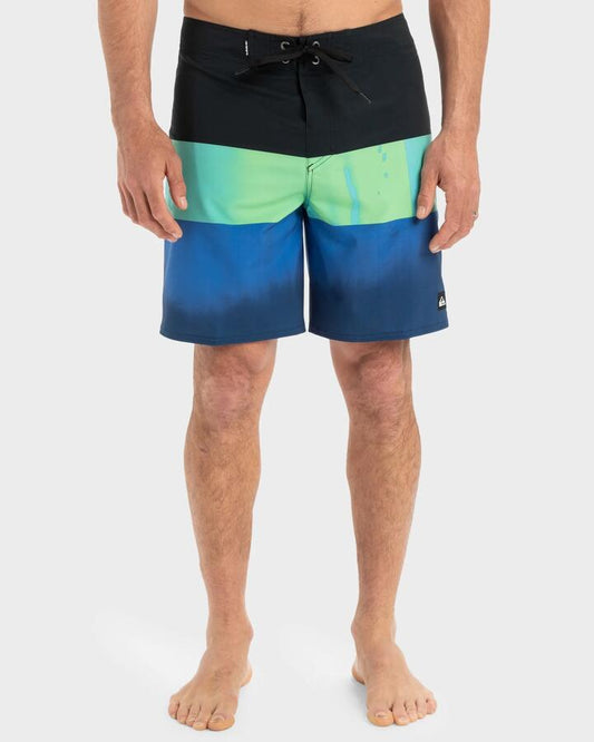 Image of Swimwear. Productname: Quiksilver - Mens Surfsilk Straight Leg 18 Boardshorts - Nebulas Blue Bloomfade - in Nebulas Blue Bloomfade colour by brand - Quiksilver