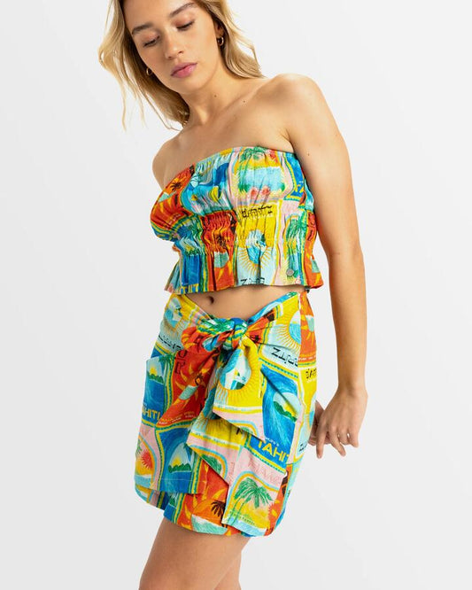 Image of a model wearing Skirts. Productname: Roxy Womens Atlas Summer Cocktail Skirt Atlas Atlas Print - in Atlas Atlas Print colour by brand - Roxy