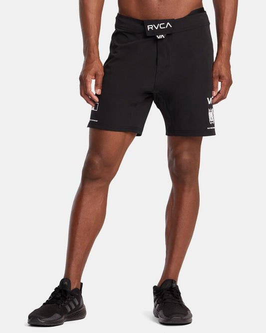 Image of a model wearing Shorts. Productname: RVCA - Mens Fight Scrapper Performance Shorts - All Brand 2 - in All Brand 2 colour by brand - RVCA