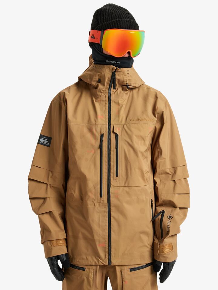 Image of Coats & Jackets. Product name - Quiksilver Mens Travis Rice 3L Gore-Tex Pro Snow Jacket Tr Bone Brown in Tr Bone Brown colour by brand - Quiksilver