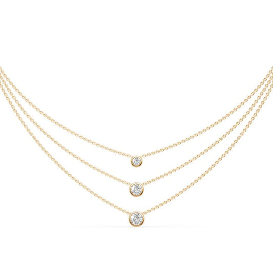 Image of Necklaces. Productname: 45cm 3 Layer Bezel Necklace with 1.00tw of Laboratory-Grown Diamonds in 9kt Yellow Gold in Diamond colour by brand - Bevilles
