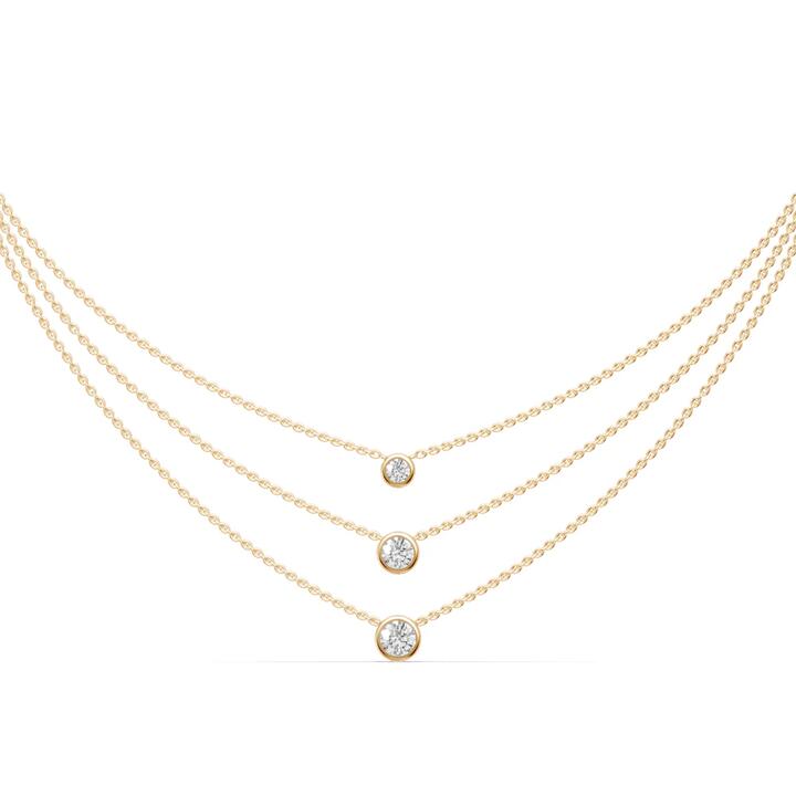 Image of Necklaces. Productname: 45cm 3 Layer Bezel Necklace with 1.00tw of Laboratory-Grown Diamonds in 9kt Yellow Gold in Diamond colour by brand - Bevilles