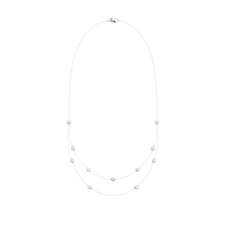 Image of Necklaces. Productname: 46cm Multi Layered Bezel Necklace with 1.00tw of Laboratory-Grown Diamonds in Sterling Silver and Platinum in Diamond colour by brand - Bevilles