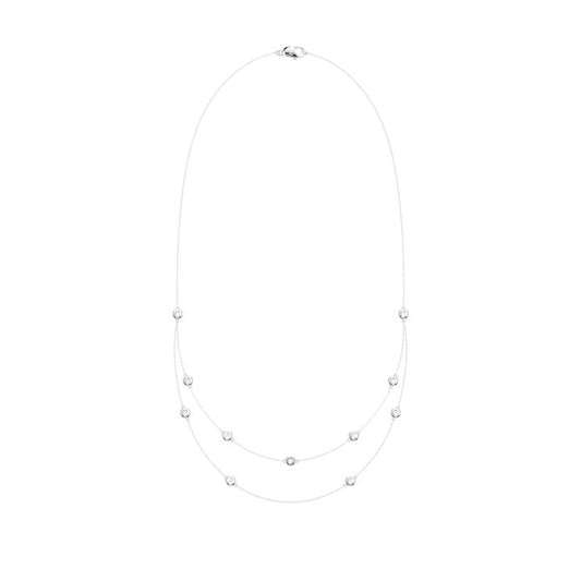 Image of Necklaces. Productname: 46cm Multi Layered Bezel Necklace with 1.00tw of Laboratory-Grown Diamonds in Sterling Silver and Platinum in Diamond colour by brand - Bevilles