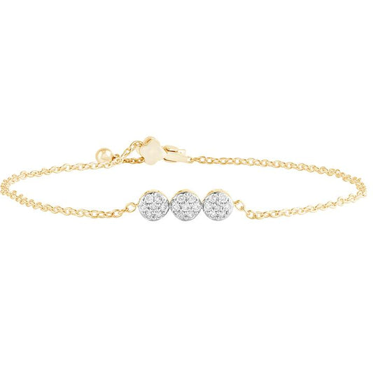 Image of Bracelets. Productname: Three Station Bracelet With 0.30ct of Diamonds in 9kt Yellow Gold in Diamond colour by brand - Bevilles