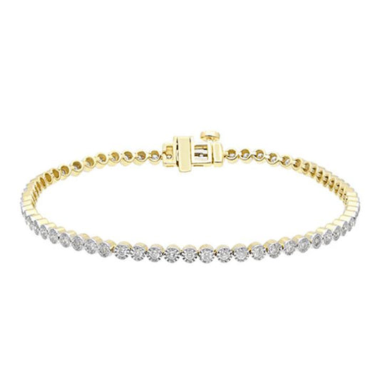Image of Bracelets. Productname: Tennis Bracelet with 1.00ct of Diamonds in 9kt Yellow Gold in Diamond colour by brand - Bevilles
