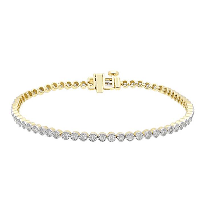 Image of Bracelets. Product name - 18cm Tennis Bracelet with 1.00tw of Diamonds in 9kt Yellow Gold in colour by brand - Bevilles