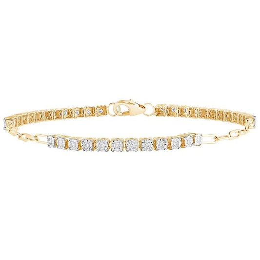 Image of Bracelets. Product name - 18cm Paperclip Tennis Bracelet with 0.35tw of Diamonds in 9kt Yellow Gold in colour by brand - Bevilles