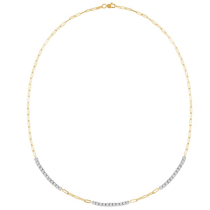 Image of Necklaces. Productname: 43cm Paperclip Tennis Necklace with 0.50tw of Diamonds in 9kt Yellow Gold in Diamond colour by brand - Bevilles
