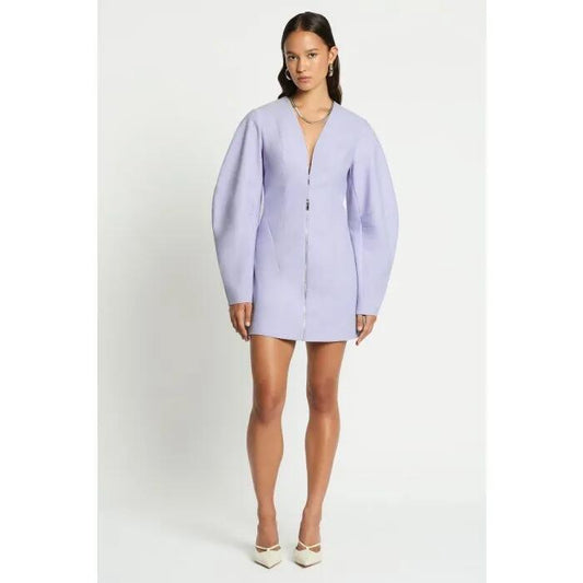 Image of a model wearing Dress. Productname: Paloma Mini Dress in ICE LILAC colour by brand - sass and bide