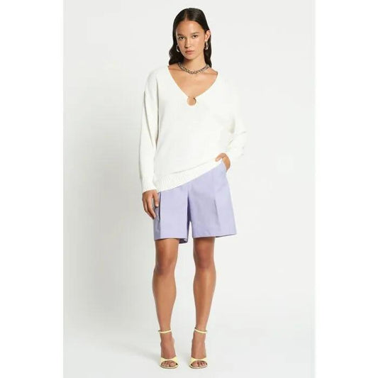 Image of a model wearing Outerwear. Productname: Reign Knit Jumper in Ivory colour by brand - sass and bide