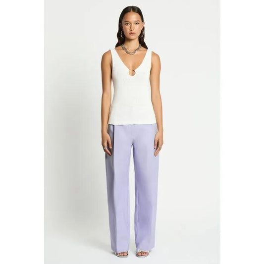 Image of a model wearing Tops. Productname: Reign Knit Tank in Ivory colour by brand - sass and bide