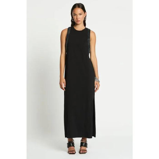 Image of a model wearing Dress. Productname: Gilded Tee Dress in Black colour by brand - sass and bide