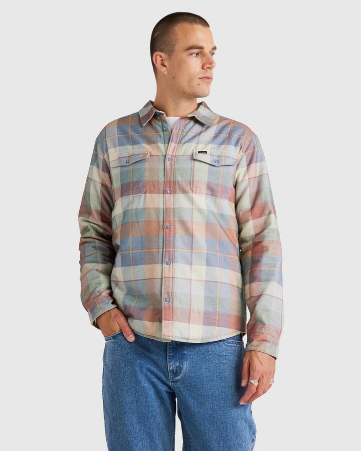 Image of a model wearing Tops. Productname: RVCA - Mens Replacement Lined Long Sleeve Top - Coronet Blue - in Coronet Blue colour by brand - RVCA