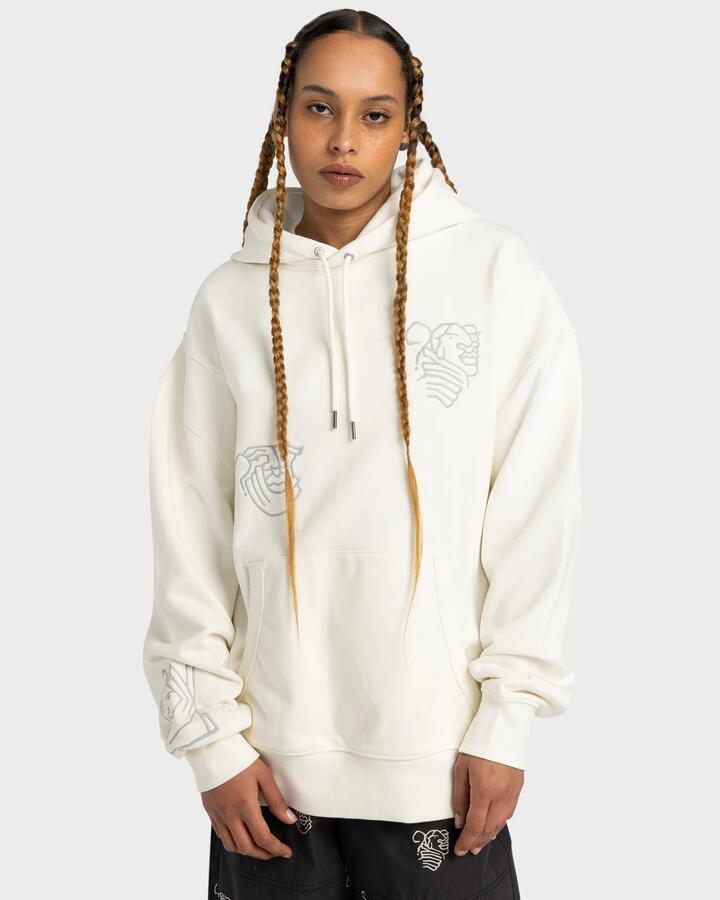 Image of a model wearing Outerwear. Productname: Element Mens Vmxe Pullover Hoodie Lily White - in Lily White colour by brand - Element