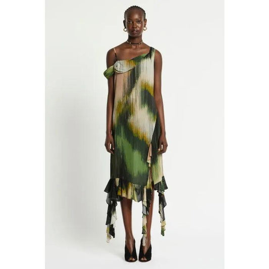 Image of a model wearing Dress. Productname: Panorama Dress in PRINT colour by brand - sass and bide