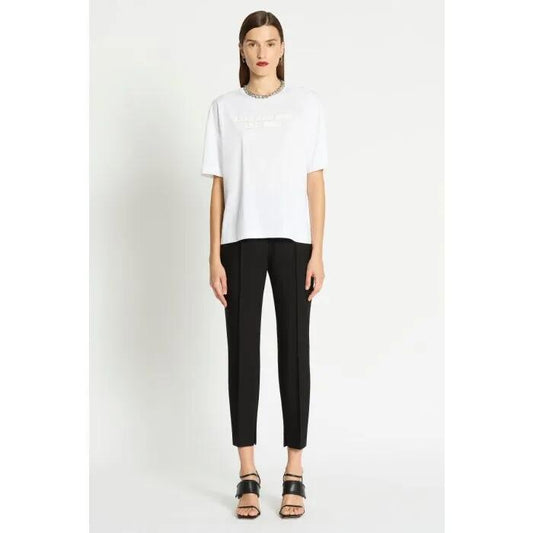 Image of a model wearing Tops. Productname: Vector Logo Tee in White colour by brand - sass and bide