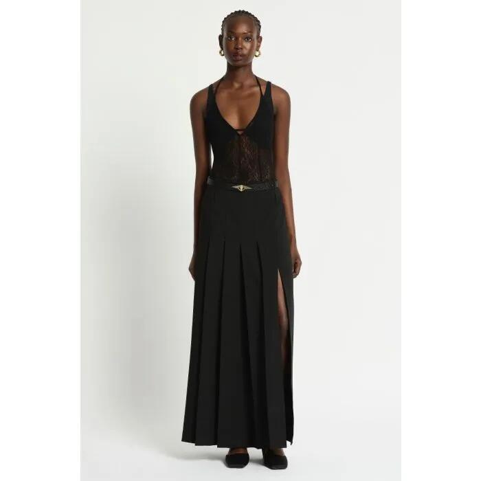Image of a model wearing Tops. Productname: Amuse Lace Bodysuit in Black colour by brand - sass and bide