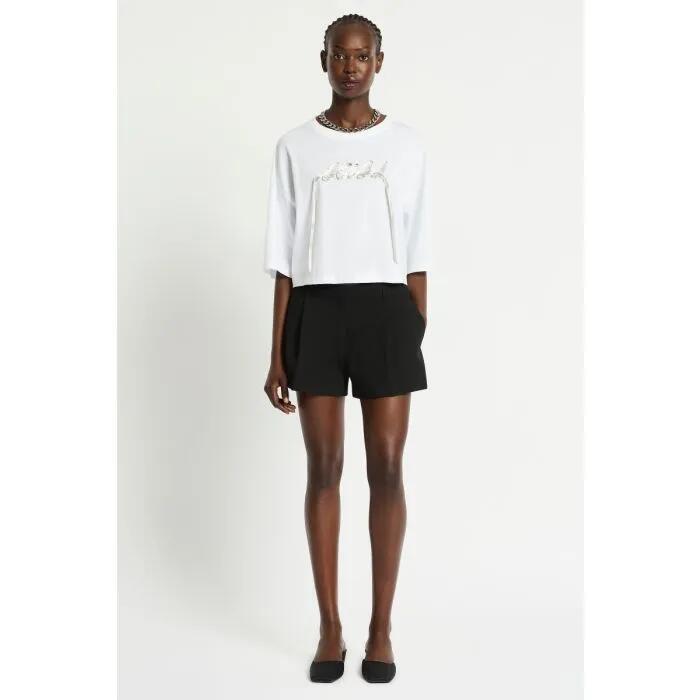 Image of a model wearing Tops. Productname: Canto Crop Tee in BRIGHT WHITE colour by brand - sass and bide