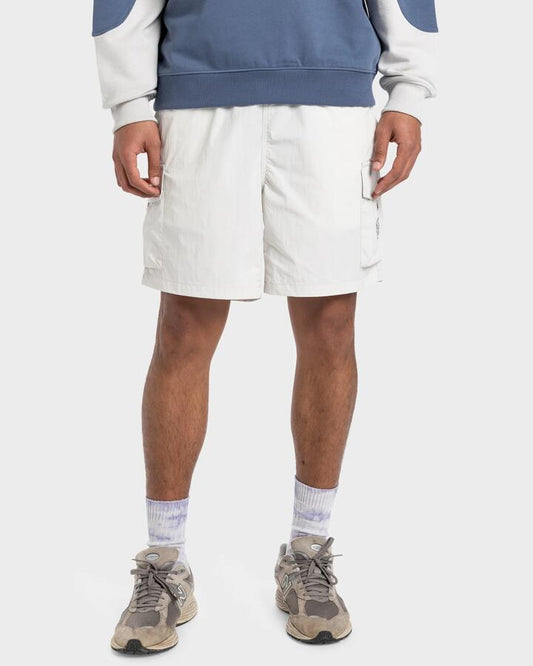 Image of a model wearing Shorts. Productname: Quiksilver Mens Mercury Cargo 18" Shorts Lunar Rock - in Lunar Rock colour by brand - Quiksilver