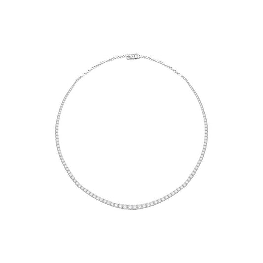 Image of Necklaces. Productname: 43cm Graduated Tennis Necklace with 8.00tw of Laboratory-Grown Diamonds in Sterling Silver and Platinum in Diamond colour by brand - Bevilles