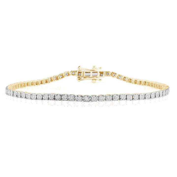 Image of Bracelets. Product name - 18cm Tennis Bracelet with 0.50tw of Diamonds in 9kt Yellow Gold in colour by brand - Bevilles