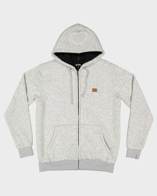 Image of a model wearing Outerwear. Productname: Billabong - Mens Revolt Zip Zip Up Hoodie - Light Grey Heather - in Light Grey Heather colour by brand - Billabong