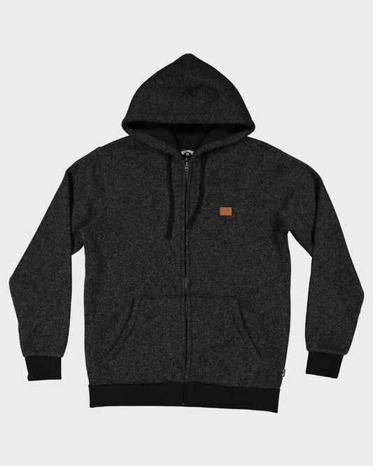 Image of a model wearing Outerwear. Product name - Billabong Mens Revolt Zip Zip Up Hoodie Black Heather in Black Heather colour by brand - Billabong