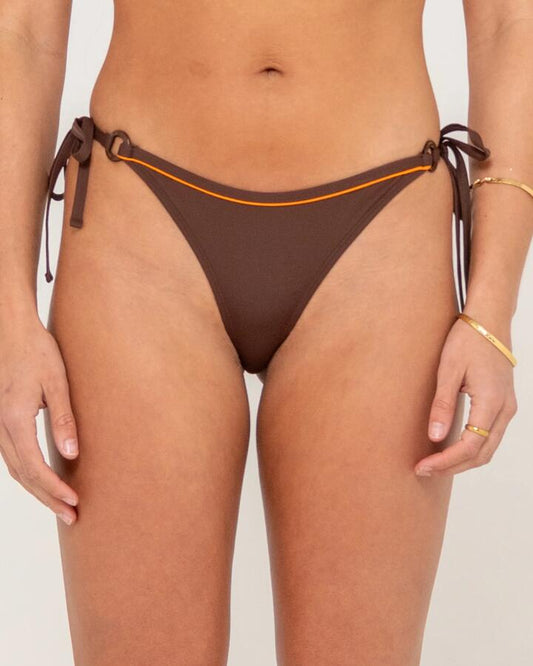 Image of Swimwear. Product name - Rusty Womens Cabana Brazilian Side-Tie Bikini Bottom Java in Java colour by brand - Rusty
