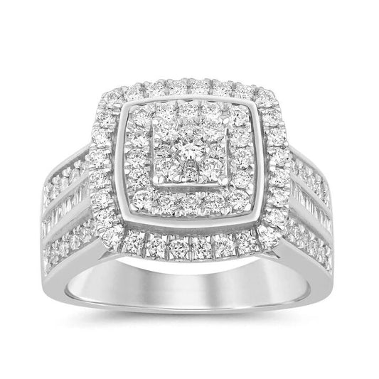 Image of a model wearing Dress. Productname: Dress Ring with 1.00ct of Laboratory Grown Diamonds in Sterling Silver and Platinum in Diamond colour by brand - Bevilles