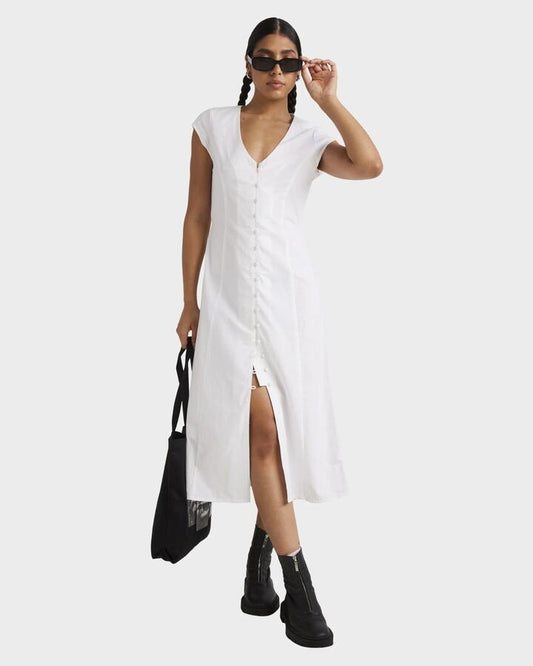 Image of Dresses. Product name - RVCA Womens Understated Midi Dress White in White colour by brand - RVCA