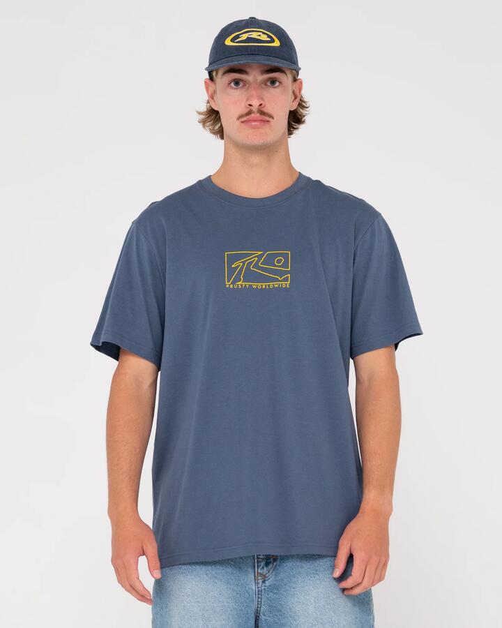 Image of T-Shirts. Product name - Rusty Mens Boxed Out Centre Front T-Shirt China Blue in China Blue colour by brand - Rusty