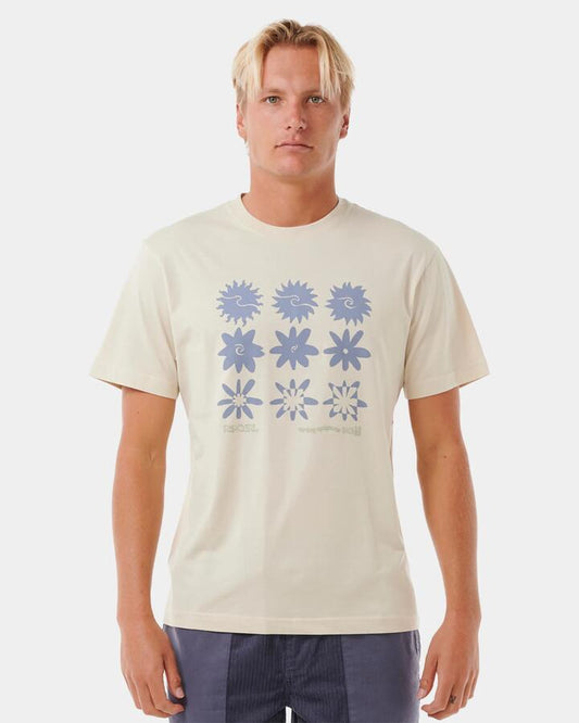 Image of a model wearing Tops. Productname: Rip Curl Mens Saltwater Culture Flow T-Shirt Vintage White - in Vintage White colour by brand - Rip Curl