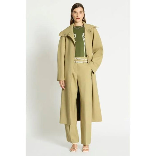 Image of a model wearing Outerwear. Productname: Madea Coat in SENCHA colour by brand - sass and bide