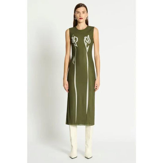 Image of a model wearing Dress. Productname: Lâamore Dress in MOSS colour by brand - sass and bide