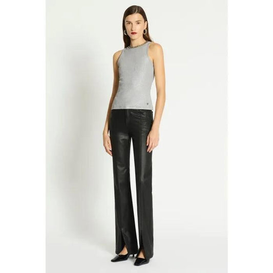 Image of a model wearing Tops. Productname: Heist Embellished Tank in GREY MARLE WITH SILVER FOIL colour by brand - sass and bide