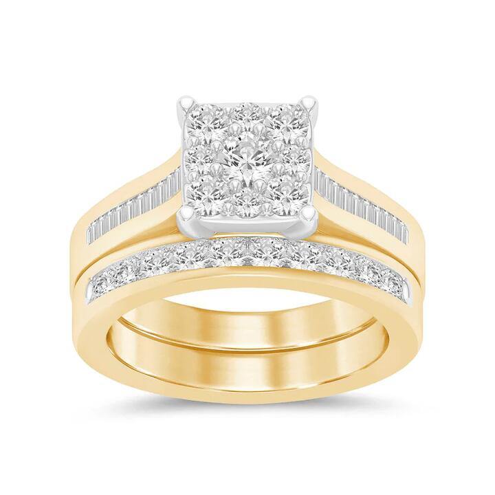 Image of Jewelry. Productname: 2 Channel Ring Set with 0.80tw of Diamonds in 9kt Yellow Gold in Diamond colour by brand - Bevilles