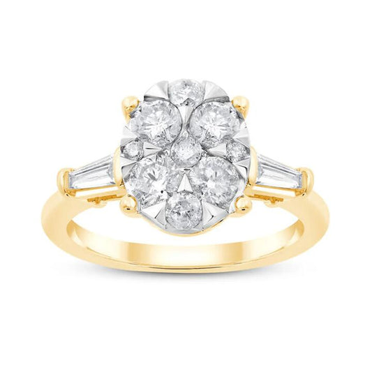 Image of Rings. Product name - Oval Shaped Ring with 1.00tw of Diamonds in 9kt Yellow Gold in colour by brand - Bevilles
