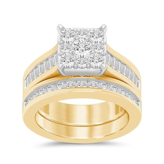 Image of Jewelry. Productname: Square Look Ring With 1.75ct of Diamonds in 9kt Yellow Gold in Diamond colour by brand - Bevilles