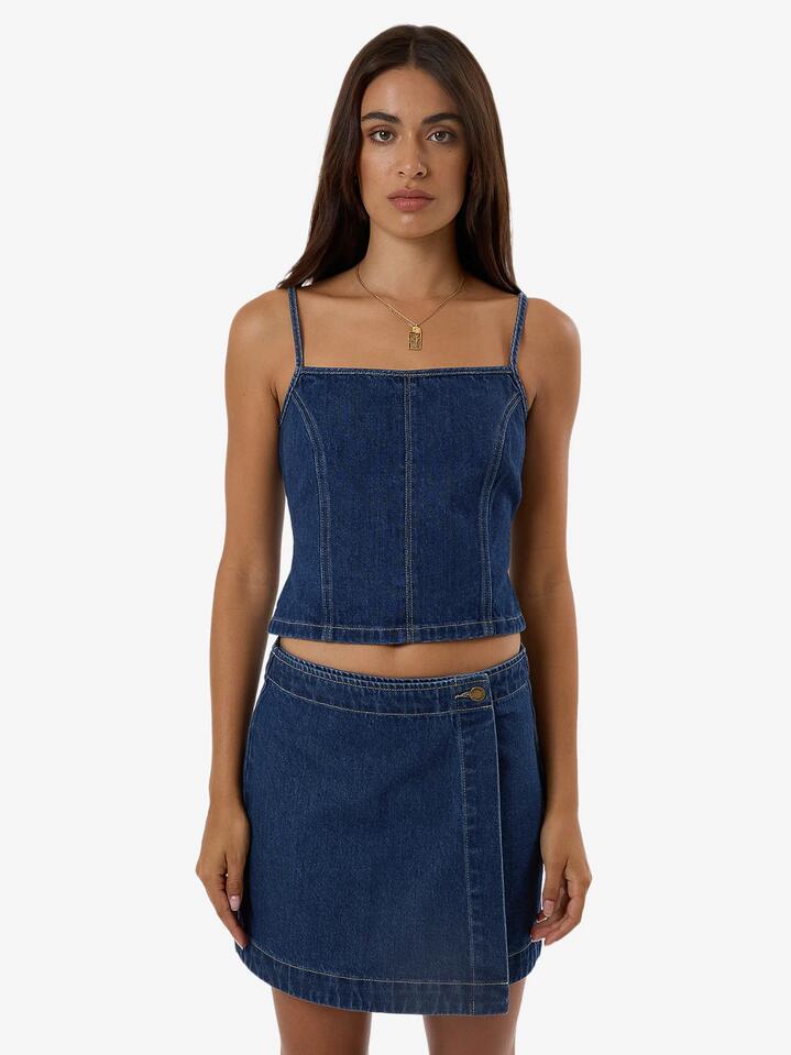 Image of Jeans. Product name - Thrills Womens Rory Denim Tank Top Union Blue in Union Blue colour by brand - Thrills