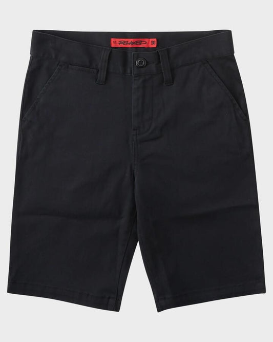 Image of a model wearing Shorts. Productname: DC Shoes - Mens Worker Relaxed Chino Shorts - Black - in Black colour by brand - DC Shoes