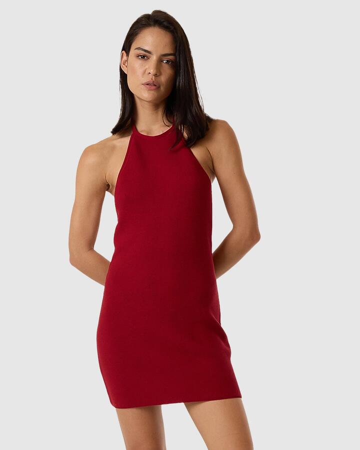 Image of a model wearing Tops. Productname: Thrills - Womens Scarlett Knit Halter Mini Dress - Chilli Pepper - in Chilli Pepper colour by brand - Thrills