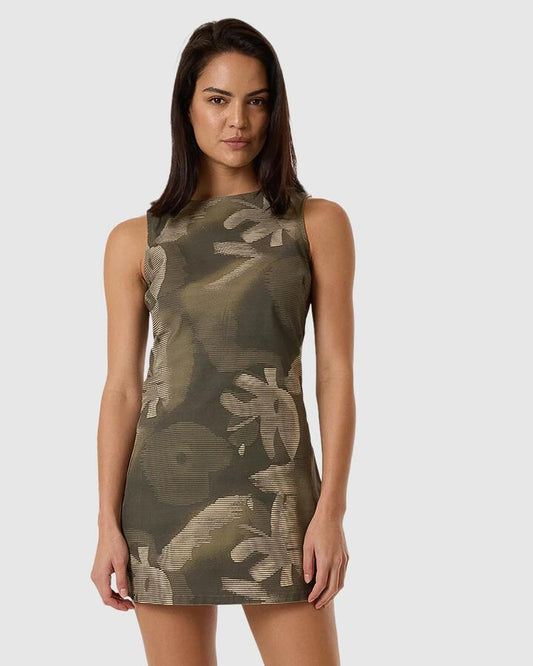 Image of Dresses. Productname: Thrills - Womens Flora Haze Sateen Mini Dress - Brindle - in Brindle colour by brand - Thrills